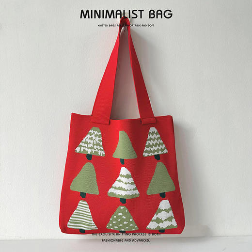 韩版创意【卡通圣诞树针织手提包】潮流百搭 大容量学生购物袋 单肩包 商品图6
