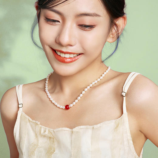 周六福S925银淡水珍珠玛瑙项链 优雅时尚复古颈饰女生礼物官方 商品图4