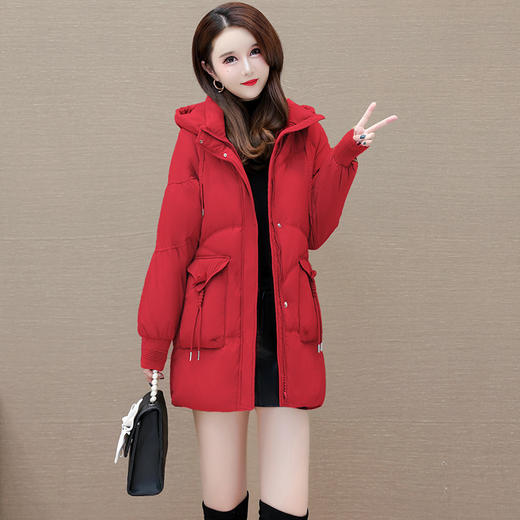 连帽保暖羽绒服，纯色中长款白鸭绒保暖外套QYM-LRX-MZ8923-Y 商品图0