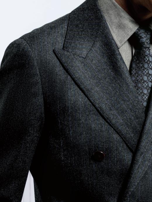 Stylbiella Super 120's 澳洲美丽诺羊毛精纺法兰绒中灰色宽条纹全麻衬套装 商品图2