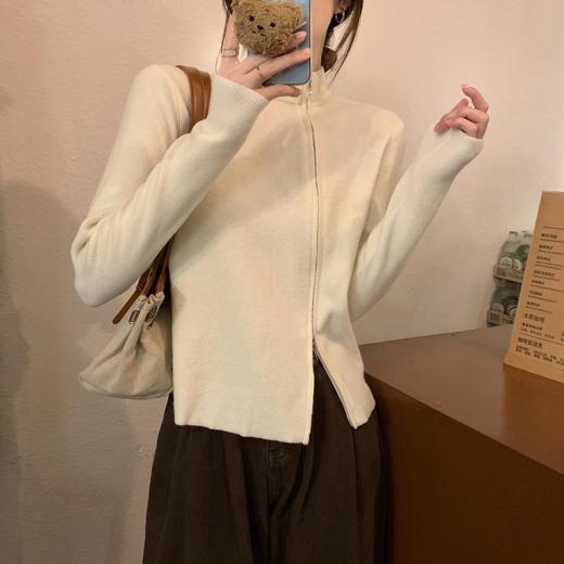 Im Presionismo双开侧拉链珍珠扣针织开衫 商品图5