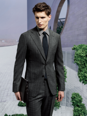 Stylbiella 澳洲美丽诺羊毛双经双纬高克重中灰色宽条纹全麻衬套装