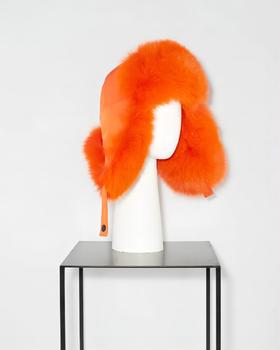 Yves Salomon - Chapka Skiwear Fabric/Fox - Heat - 女装 - 滑雪帽 - 红色