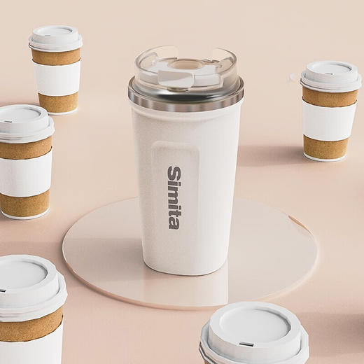 施密特（Simita） 保温杯咖啡杯水杯男女学生办公便携不锈钢车载随手杯喝水杯子 白色 380ML MKF6001-038A 商品图0