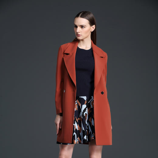 展厅【伯妮斯茵】时尚侧开叉中长款风衣 绯红色 黑色两色选153D078 商品图2