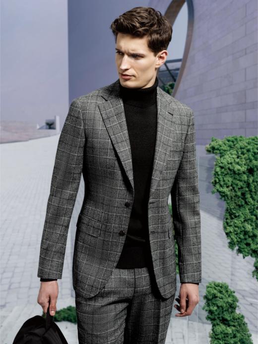 Stylbiella 澳洲美丽诺羊毛粗纺法兰绒340克灰色亲王格全麻衬套装 商品图0