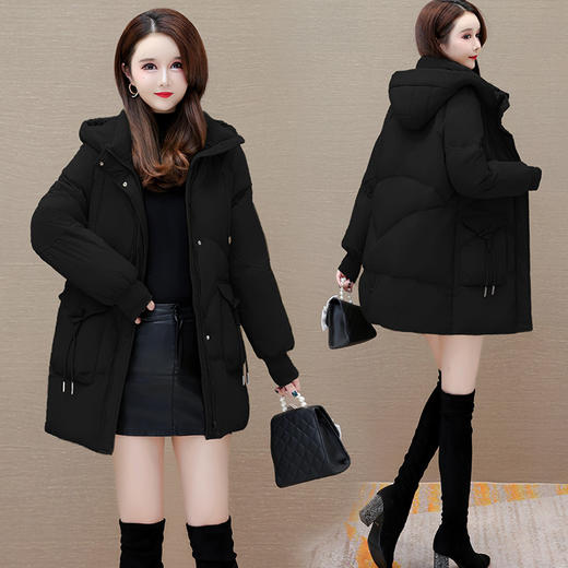 连帽保暖羽绒服，纯色中长款白鸭绒保暖外套QYM-LRX-MZ8923-Y 商品图2