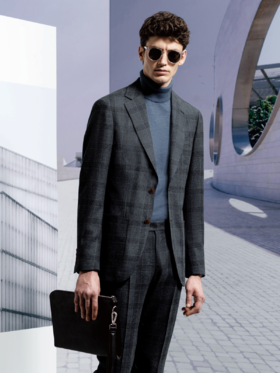 Stylbiella 30%蚕丝70%羊毛320克灰石色亲王格全麻衬套装