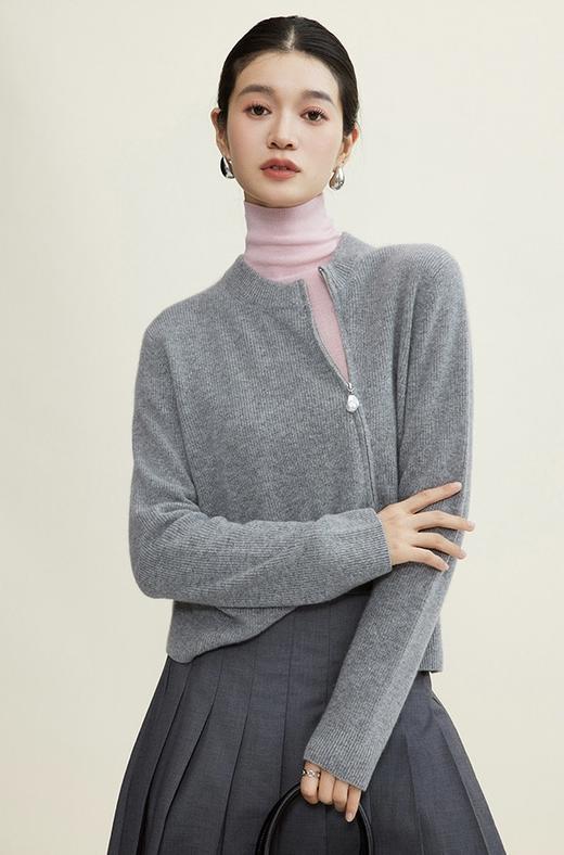 Im Presionismo双开侧拉链珍珠扣针织开衫 商品图3