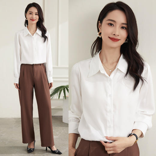 【简约商务】罗蒙四季款女式长袖衬衫百搭时尚清新百搭职场衬衫女 商品图10