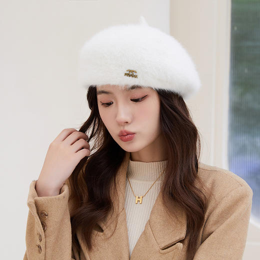 秋冬【日系兔毛画家帽女】户外 保暖时尚 贝雷帽子 商品图7