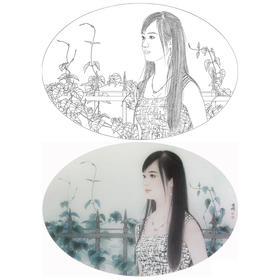 【大彩图】盘虎杰工笔画白描底稿小品现代人物高清打印稿HJ51