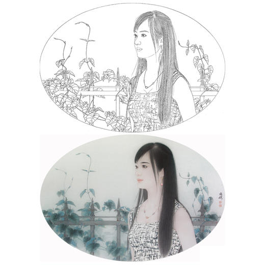 【大彩图】盘虎杰工笔画白描底稿小品现代人物高清打印稿HJ51 商品图0