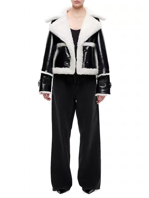 Shoreditch Ski Club - Leather Reva Shea Shearling Jacket - Black & White - 女装 - 夹克 - 黑白 商品图3