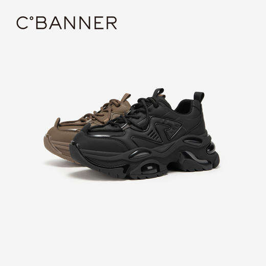 千百度厚底老爹鞋女春季黑色机能鞋时尚休闲运动鞋增高A24189903 商品图1