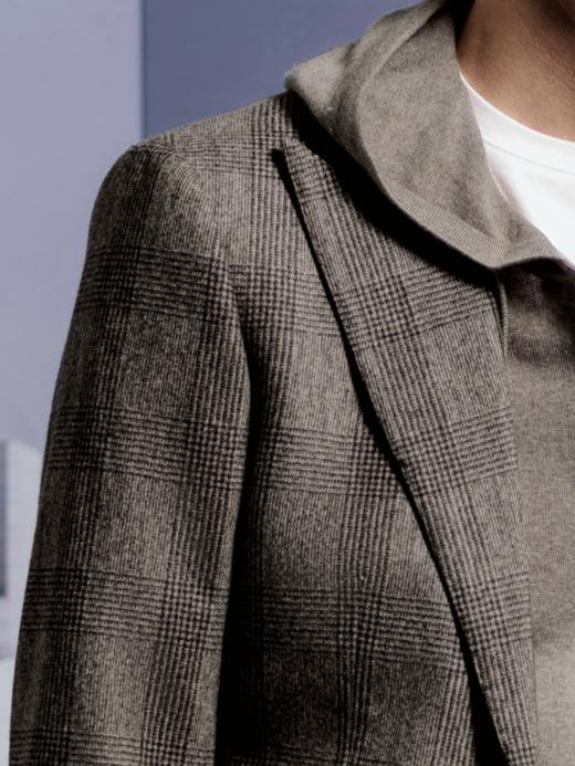 Stylbiella Super 100's 澳洲美丽诺羊毛粗纺法兰绒340克重褐色全麻衬套装 商品图1