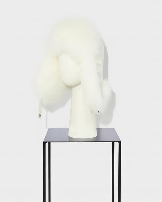 Yves Salomon - Chapka Skiwear Fabric/Fox - Snow - 女装 - 滑雪帽 - 白色 商品图1