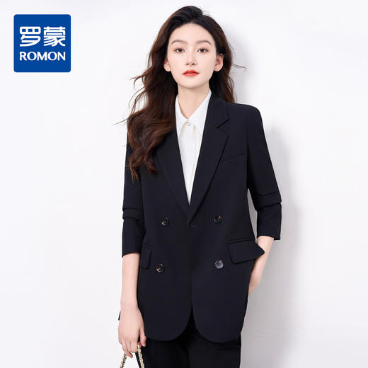 【上衣+裤子】罗蒙女士套装时尚百搭职场通勤简约大众西装两件套女 商品图0