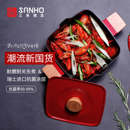 三禾锅具Beautyouth小清新不粘锅汤锅双耳炖锅电磁炉通用家用燃气方锅炖锅 LT2020E1 商品图2