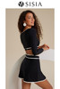 sisia新款泳衣女黑色长袖性感显瘦黑白撞色裙式分体温泉泳衣 商品缩略图2