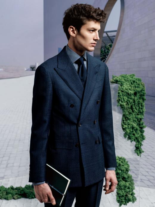 Stylbiella 澳洲美丽诺羊毛双经双纬高克重深蓝色全麻衬套装 商品图0