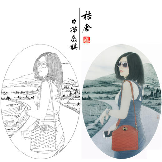 【大彩图】盘虎杰工笔画白描底稿小品现代人物高清打印稿HJ49 商品图0
