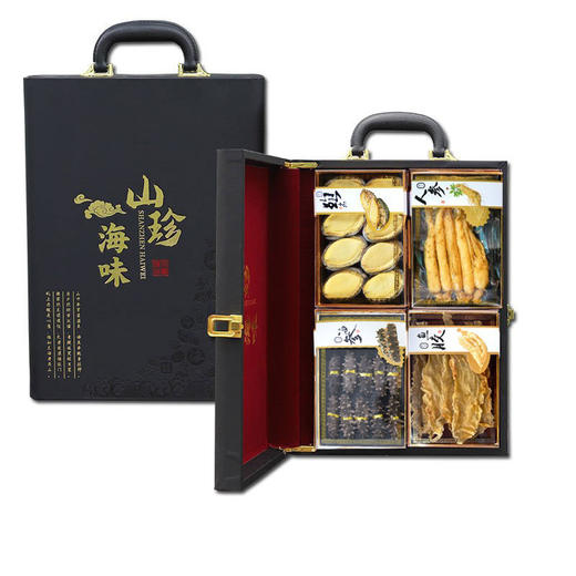 顺丰发货【山珍海味-四拼礼盒】过年节日送礼品高档淡干海参鲍鱼花胶人参四拼海味干货礼盒 商品图3