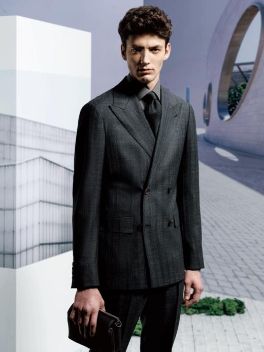 Stylbiella 澳洲美丽诺羊毛双经双纬高克重深灰色全麻衬套装 商品图0