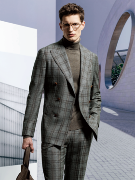 Stylbiella Super 120's 澳洲美丽诺羊毛精纺法兰绒灰色窗格纹全麻衬套装