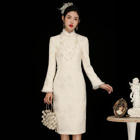 断码冬季毛呢刺绣日常改良加绒旗袍连衣裙OY-230378