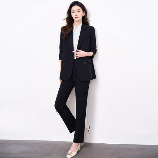 【上衣+裤子】罗蒙女士套装时尚百搭职场通勤简约大众西装两件套女 商品图2