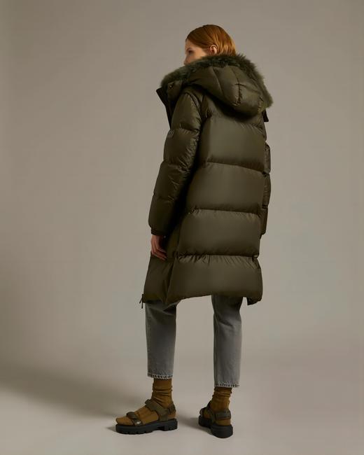 Yves Salomon - Down Coat Technical Fabric/Lg Hair Lamb - Hunter Green - 女装 - 羽绒大衣 - 墨绿 商品图0
