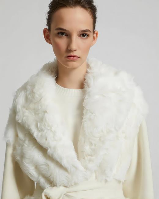 Yves Salomon - Coat Cut And Sewn Knitwear/Lamb Lg Hair - Ivoire - 女装 - 外套 - 象牙白 商品图2