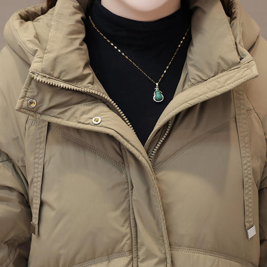 连帽保暖羽绒服，纯色中长款白鸭绒保暖外套QYM-LRX-MZ8923-Y 商品图3