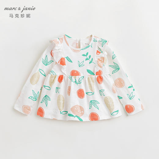 马克珍妮女童长袖T恤儿童花边袖纯棉无感印花上衣宝宝春装240086 商品图1