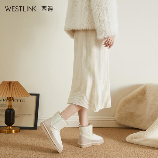 西遇户外雪地靴女新款冬季复古中筒加厚加绒保暖防滑短靴棉鞋D2134035 商品图3