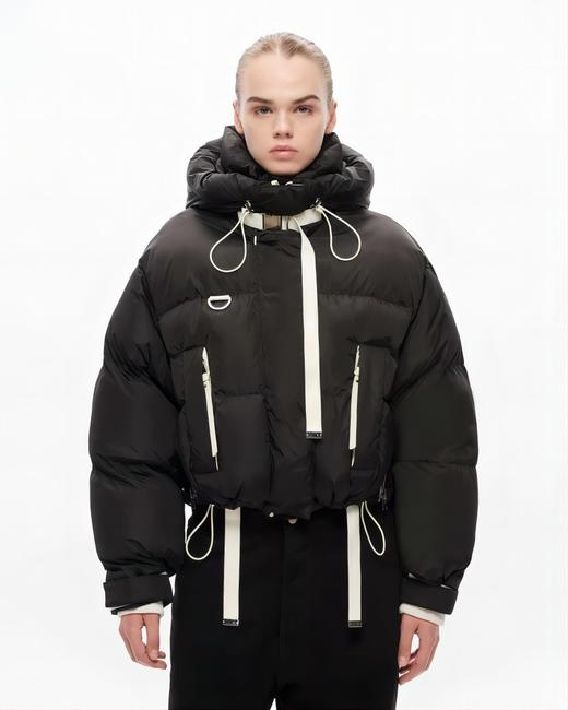 Shoreditch Ski Club - Woven Willow Ivy Short Puffer - Black W/Soft White Trims - 女装 - 滑雪夹克 - 黑色白边 商品图5