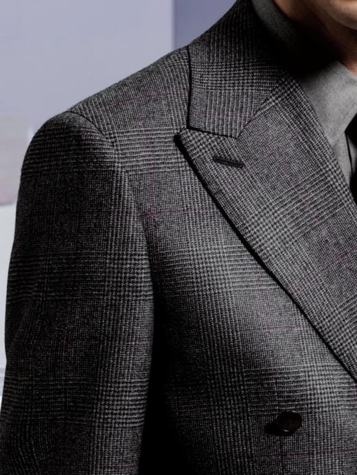 Stylbiella 澳洲美丽诺羊毛粗纺法兰绒320克灰色亲王格全麻衬套装 商品图1