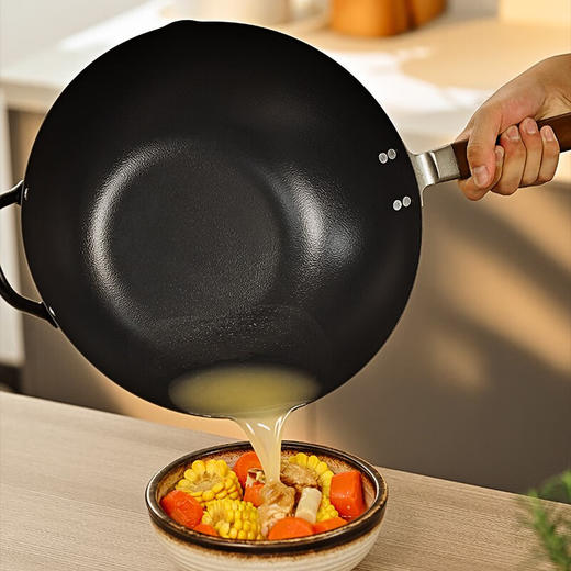 日本神田（KANDA）铁神3代中华炒锅纤维纹高纯铁物理不粘锅（含锅盖） 商品图5