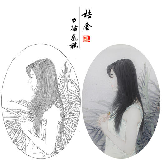 【大彩图】盘虎杰工笔画白描底稿小品《祈祷》现代人物高清打印稿HJ42 商品图0