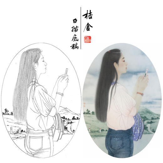 【大彩图】盘虎杰工笔画白描底稿小品现代人物高清打印稿HJ48 商品图0