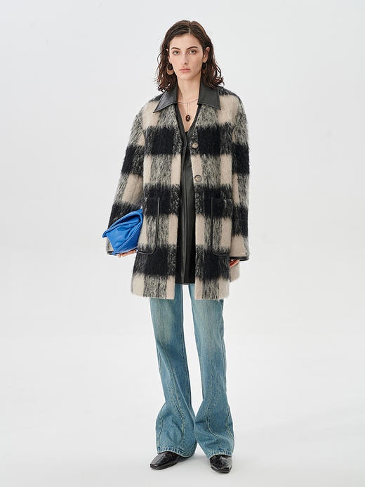 Self Who渐变黑白格子毛呢外套女秋冬中长款小个子高级感羊毛大衣 商品图3