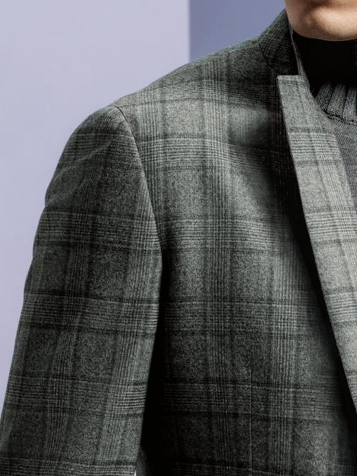 Stylbiella Super 120's 澳洲美丽诺羊毛精纺法兰绒灰绿色全麻衬套装 商品图2