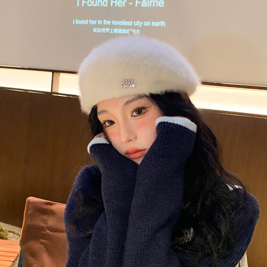秋冬【日系兔毛画家帽女】户外 保暖时尚 贝雷帽子 商品图6