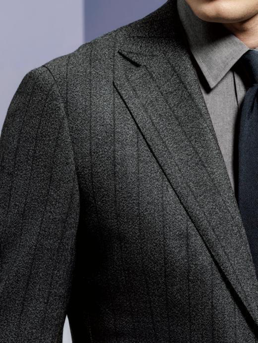 Stylbiella 澳洲美丽诺羊毛双经双纬高克重中灰色宽条纹全麻衬套装 商品图2