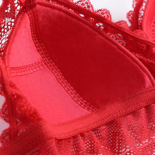 金三塔红色真丝内衣本命年蕾丝无钢圈薄款三角杯文胸   NZF7C304 商品图4
