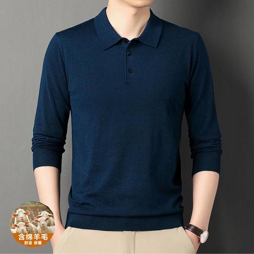 羊毛混纺长袖针织衫毛衣男士秋冬季新款翻领纯色休闲百搭打底羊毛衫 商品图3