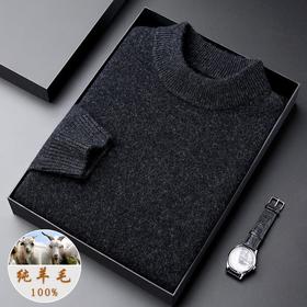 纯羊毛男式冬季新款半高领休闲纯色百搭加厚保暖内搭打底衫毛衣