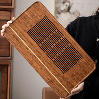 苏氏陶瓷（SUSHI CERAMICS）重竹茶盘茶托防霉可排水储水功夫茶具托盘50*24cmJ0439 商品图1