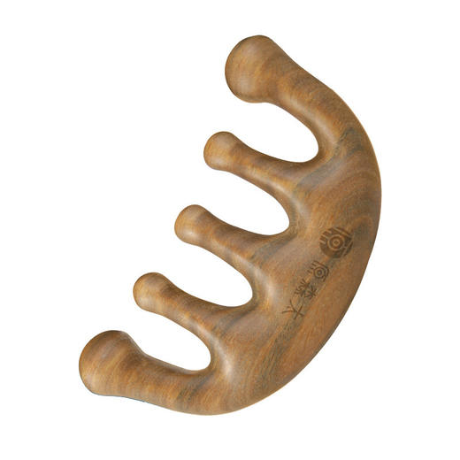 【五指头皮按摩梳】原森太爆款绿檀紫檀养生经络梳金丝檀圆齿梳防静电 商品图4